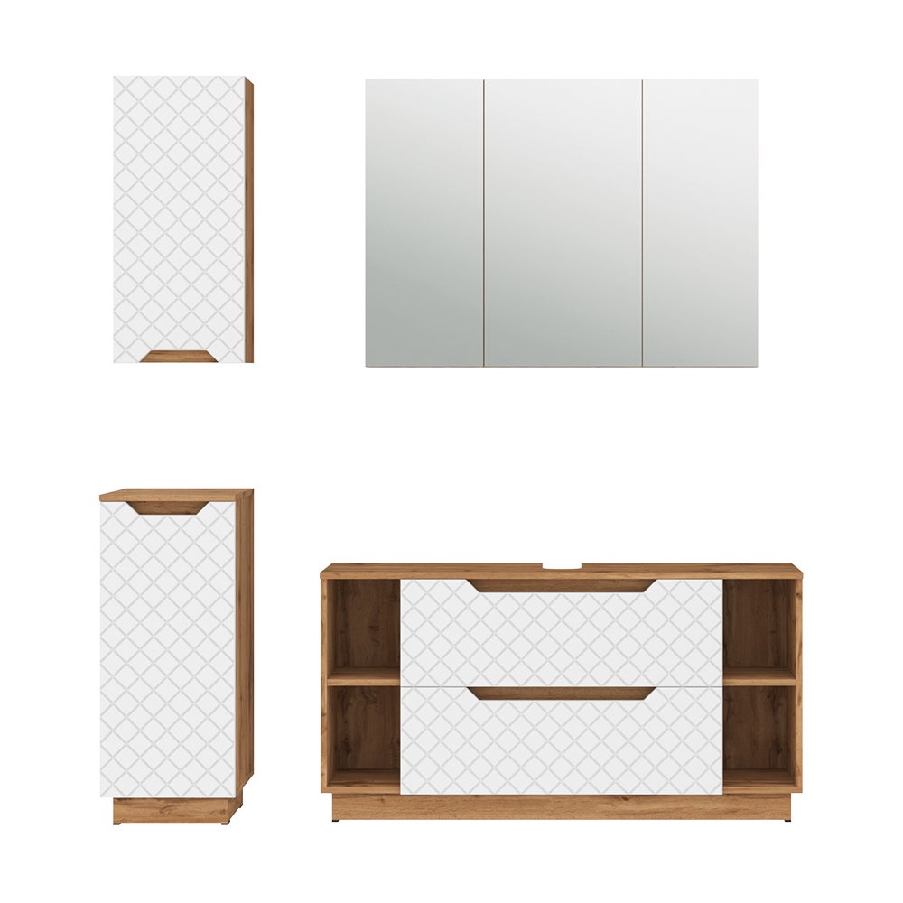 Vicco Zestaw mebli łazienkowych Lotta, Dąb/biały ze strukturą płytek, 4 części