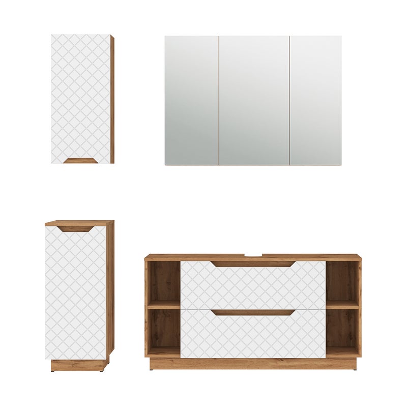 Vicco Zestaw mebli łazienkowych Lotta, Dąb/biały ze strukturą płytek, 4 części