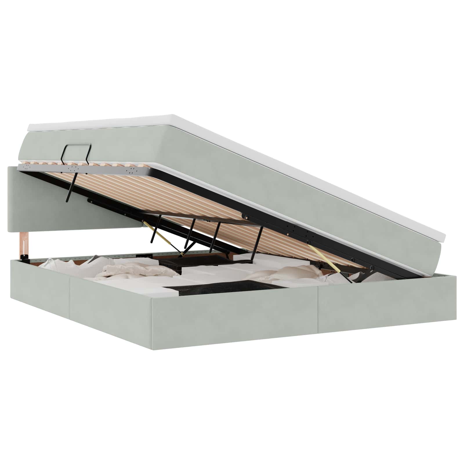 Lit de rangement gris clair, 180 x 200 cm, en velours - 2