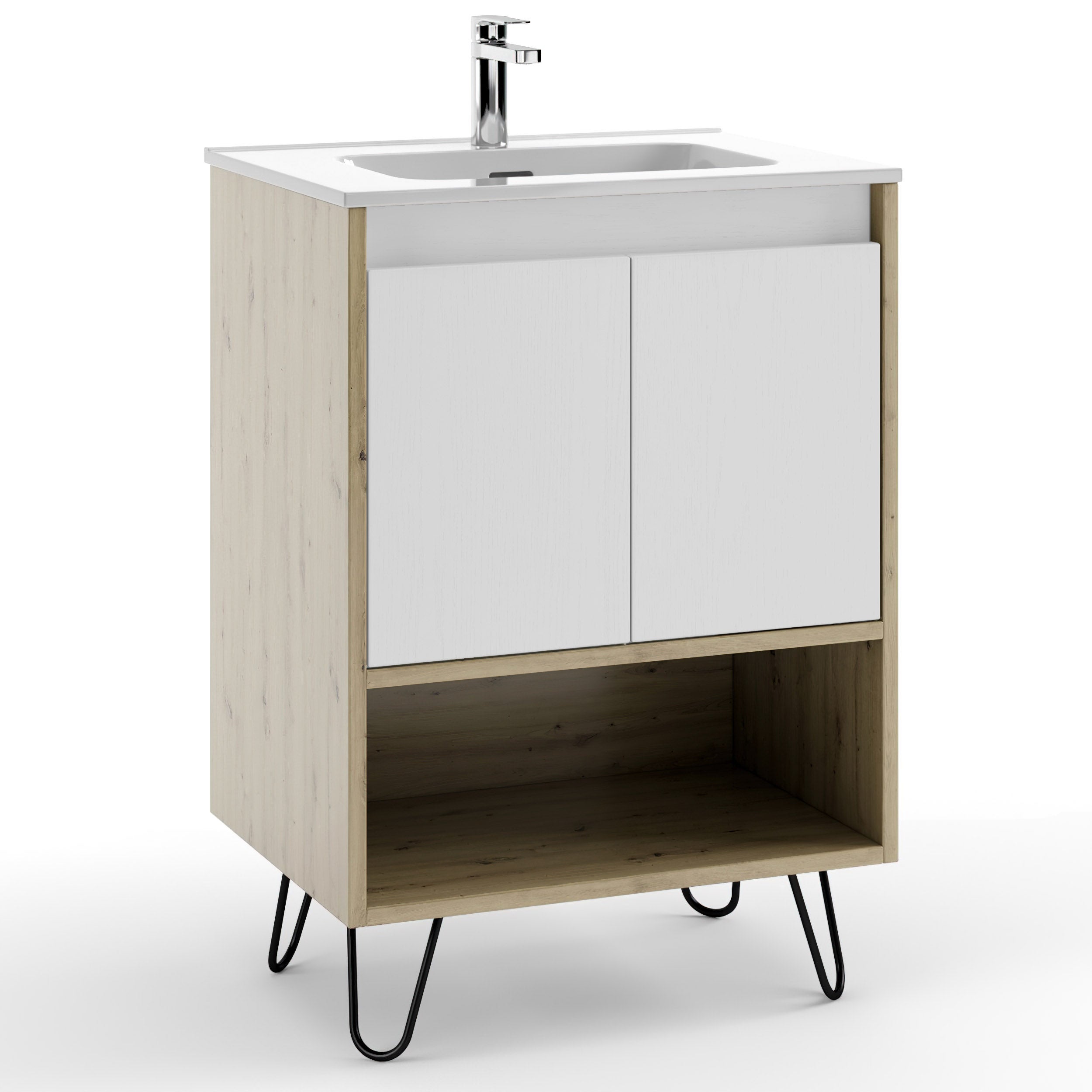 Lomadox Mobile Sottolavabo Nero Scanalato 60 Cm, Con 2 Cassetti Softclose E Piano, Per Bagni Piccoli - 2