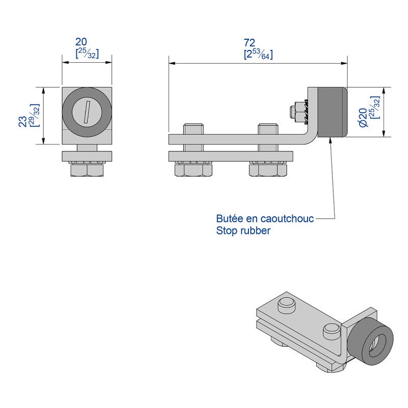 Butée de rail en caoutchouc sur platine en acier zingué pour SLID'UP 2000 - 150 kg - 2