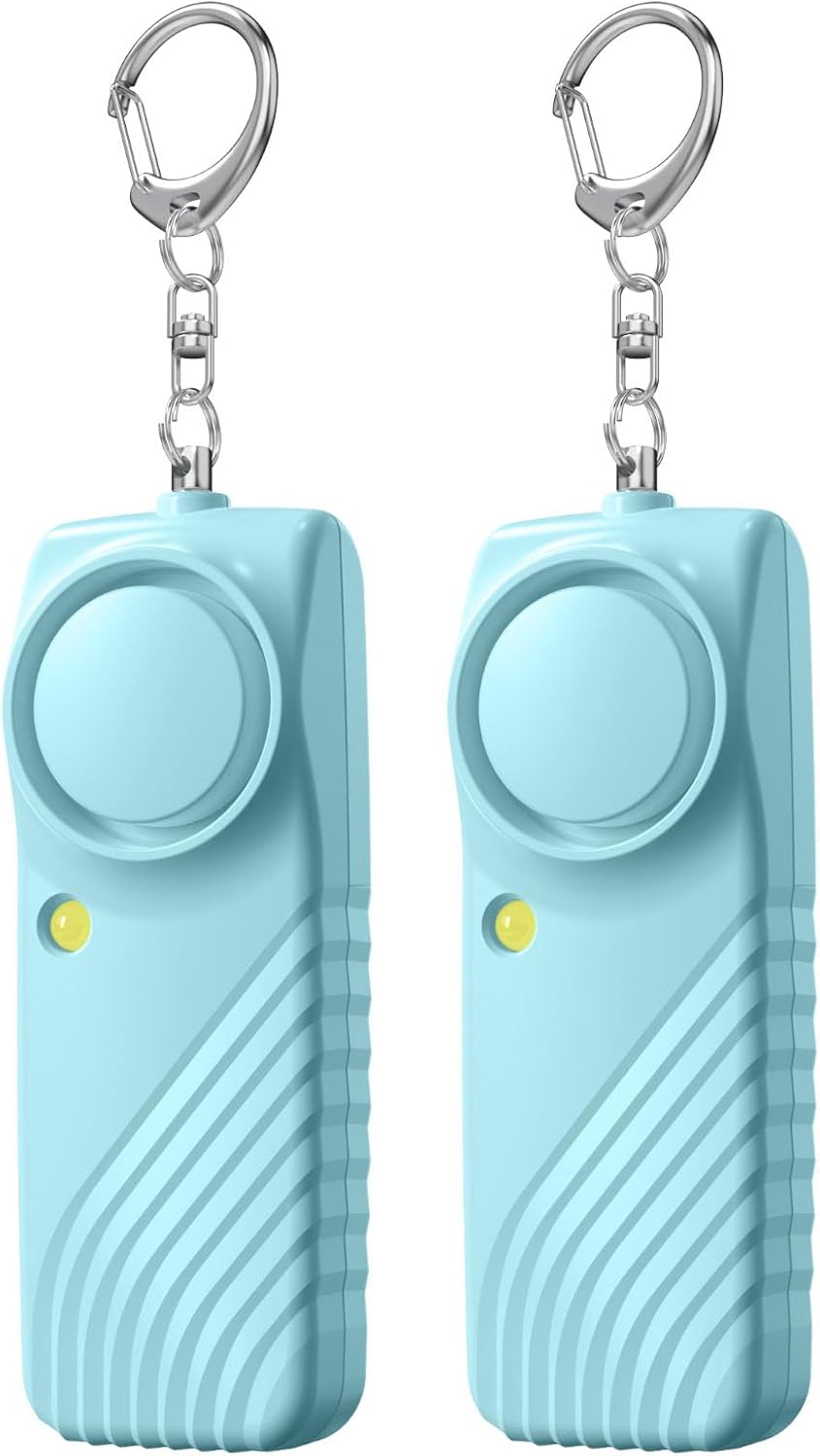 Przenośny alarm osobisty, 130 dB, z latarką LED, syreną alarmową, niebieski, opakowanie 2 szt.