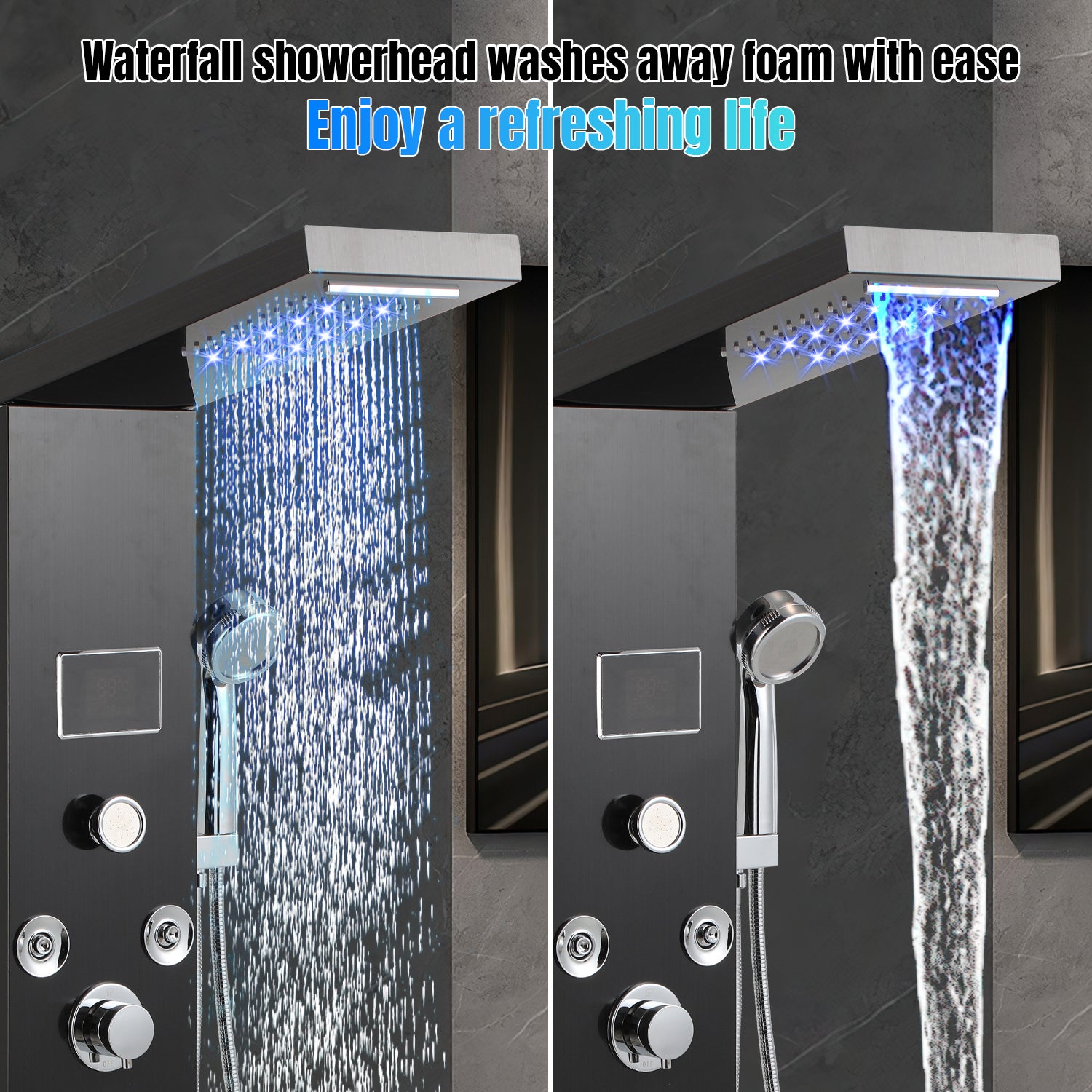 Panneau Colonne de Douche Hydromassante avec Massage Haute Pression,Anti Calcaire Douche Pluie et Douchette,Acier Inoxydable 304 Colonne de Douche,B - 4