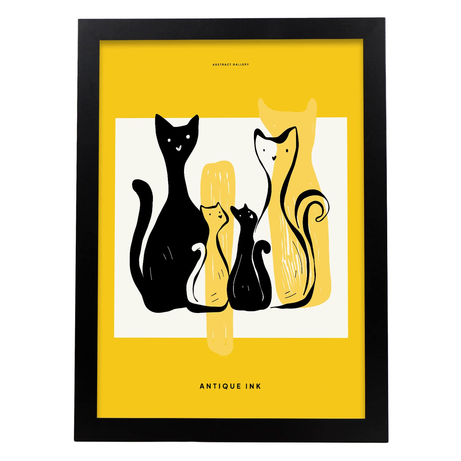 Nacnic póster pop art abstracto. gato familiar ilustraciones artísticas modernas para la decoración de interiores. marco negro - a3