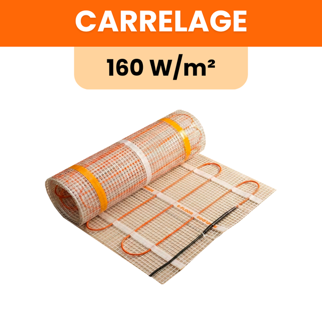 Plancher chauffant électrique sous carrelage - 160 W/m² : 1800 W - 11 m² : longueur: 2200 cm - Largeur: 50 cm