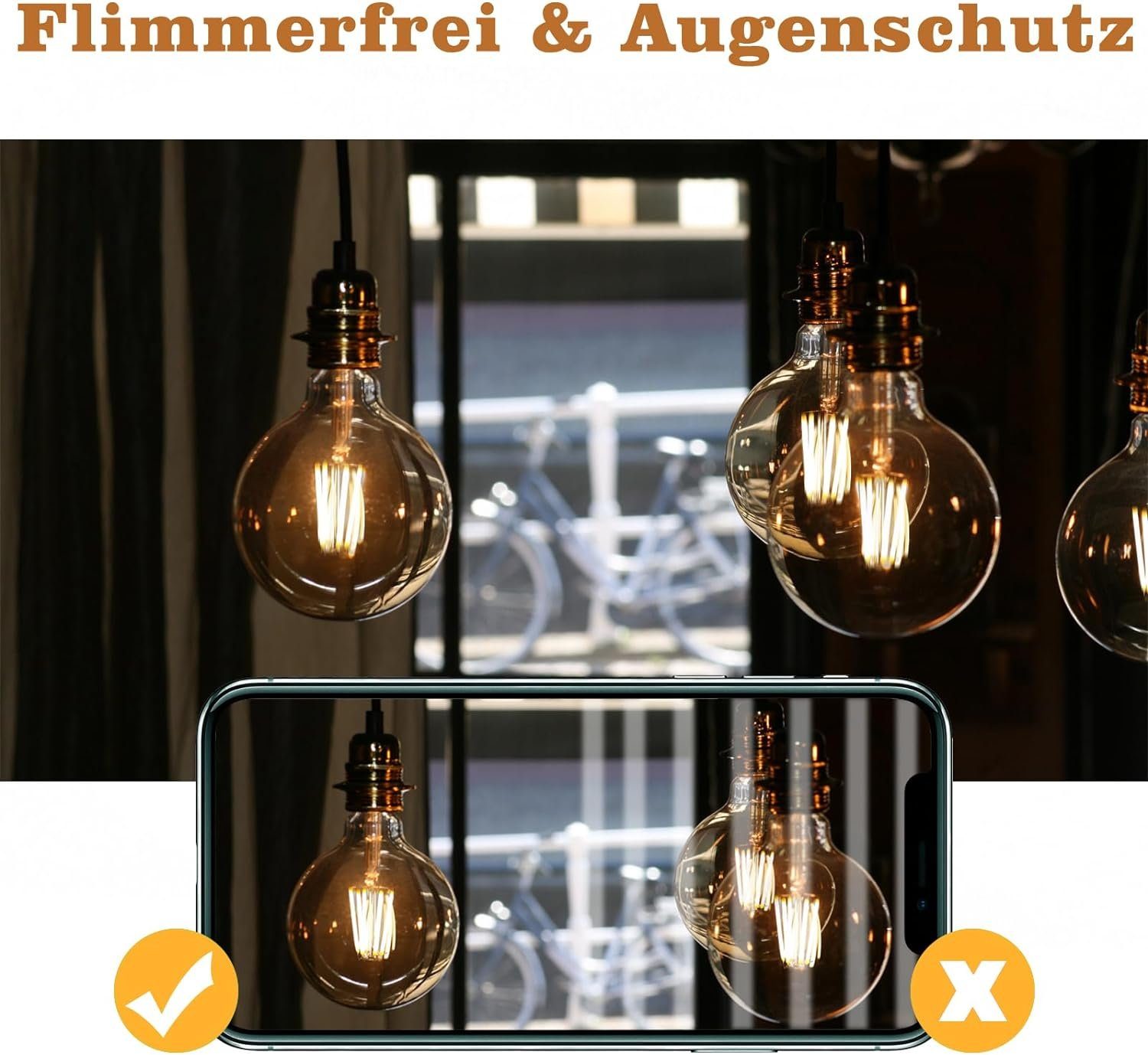 NETTLIFE Lot de 2 ampoules LED E27 lampe vintage - ampoule à filament blanc chaud G95 2700K 4W Edison, idéale pour maison, hôtel, café, bar - 6