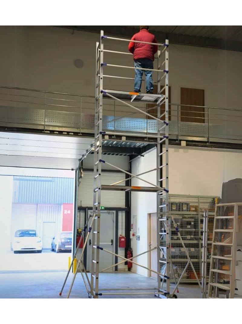 FACAL - Échafaudage sur échelle roulant aluminium Clic Clac – Longueur 1,56 m – Hauteur max 4,46 m - L 1,56 x l 0,58 m - 3