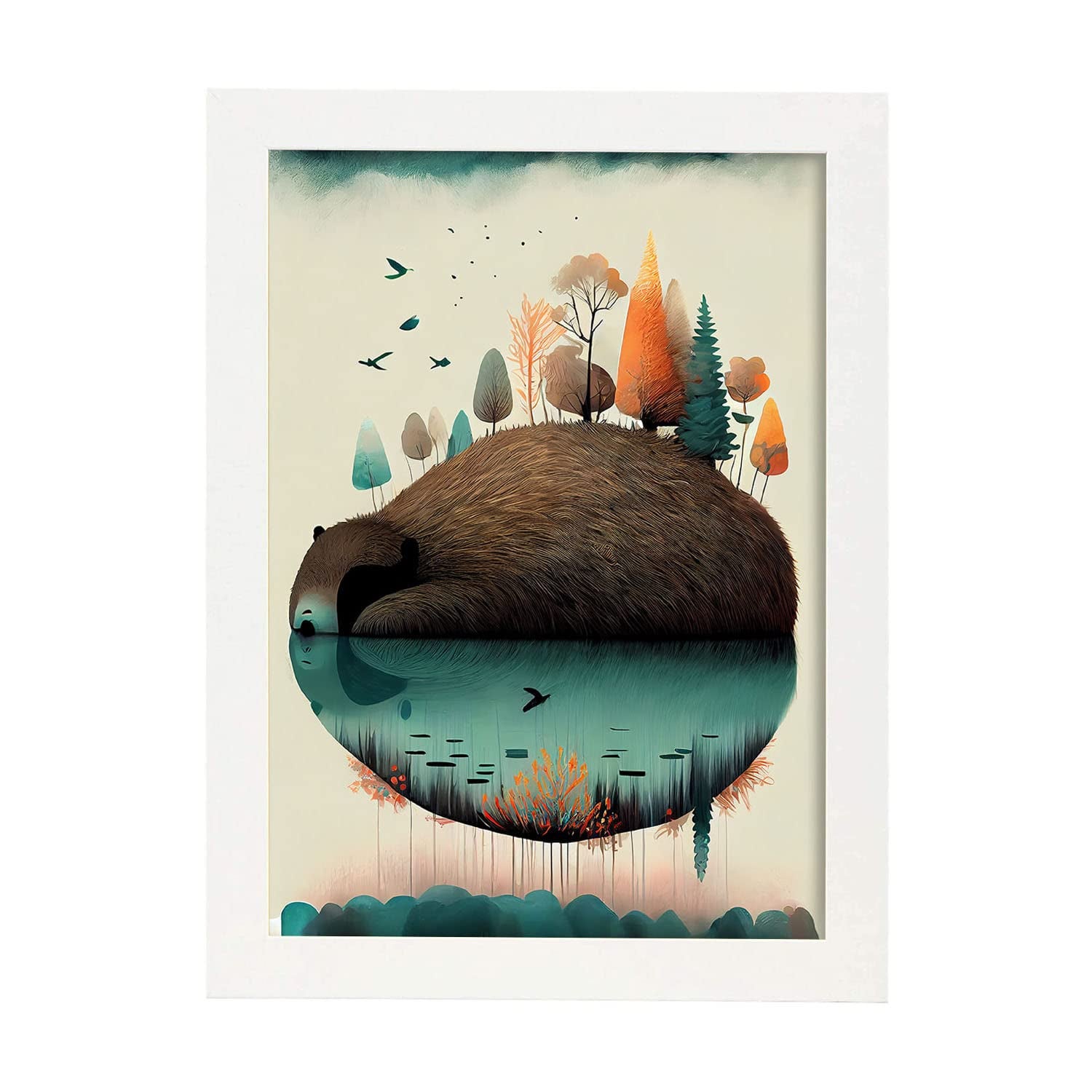 Nacnic poster de castor en estilo precisionismo ilustraciones infantiles a todo color de animalitos durmiendo a3 marcos blanco