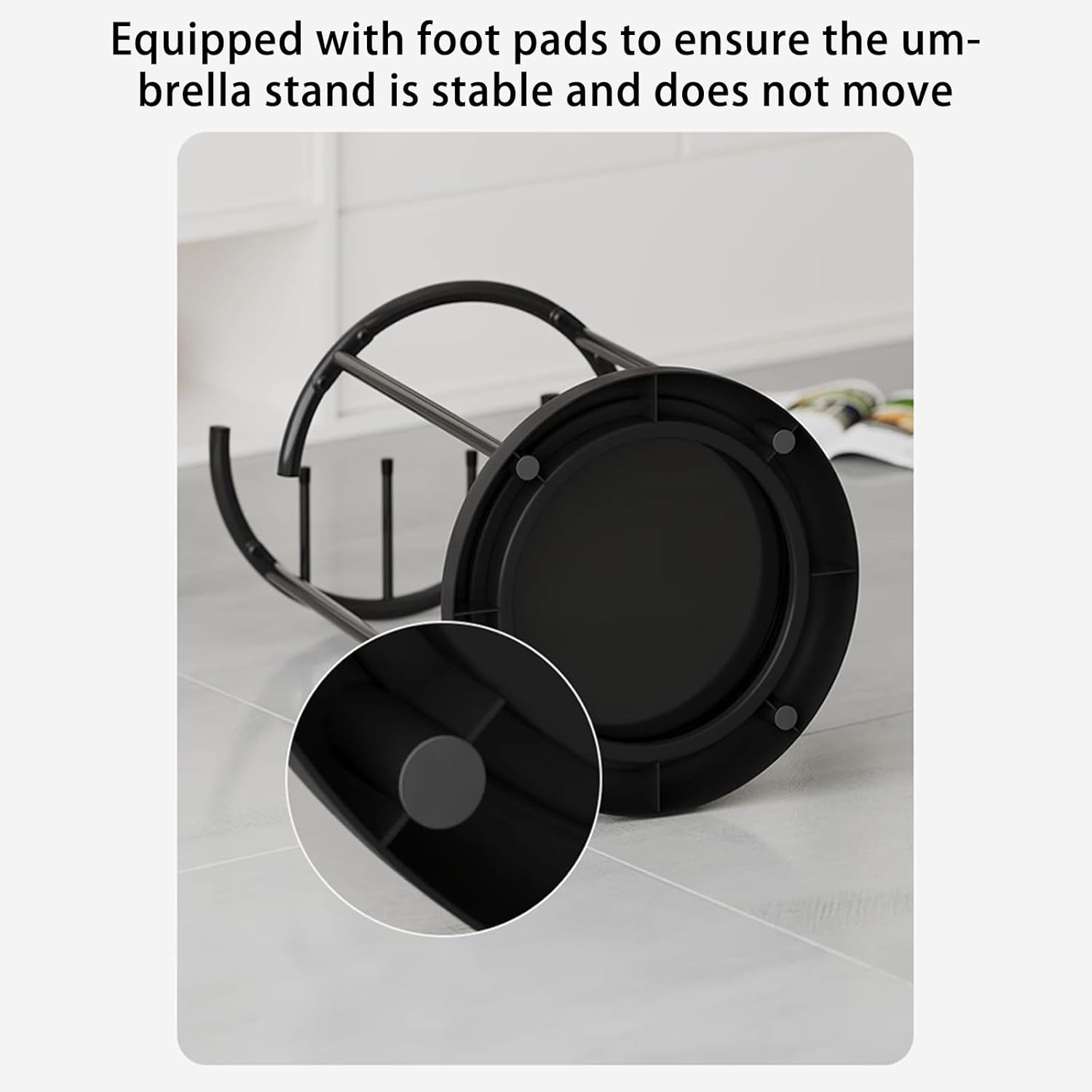 Porte-parapluie cylindrique en métal de grande capacité, seau à parapluie moderne avec cadre en métal, support de rangement pour parapluies (noir) - 5