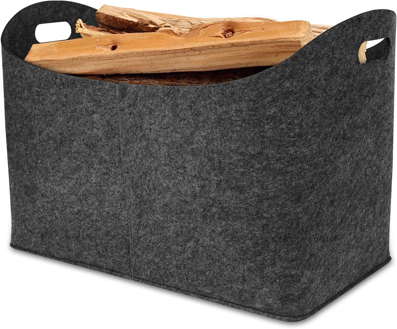 2-częściowy filcowy kosz na drewno o wymiarach 55 x 32 x 40 cm ze wzmocnionym uchwytem, worek do przechowywania (ciemnoszary)