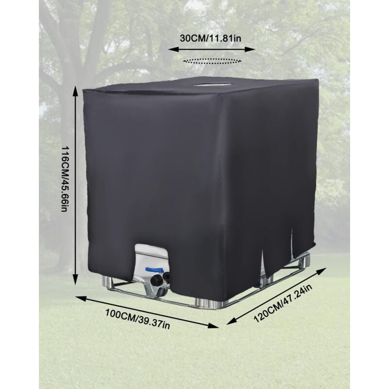 Bâche pour Cuve 1000L IBC Bache de réservoir d'eau Couvercle Anti-UV Anti-poussière Réservoir IBC Housse Protection 120 x 100 x 116 cm Noir - 2