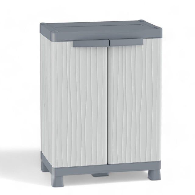 Armadio basso termoplastico grigio con ante e ripiani regolabili resistente alla pioggia per interni ed esterni