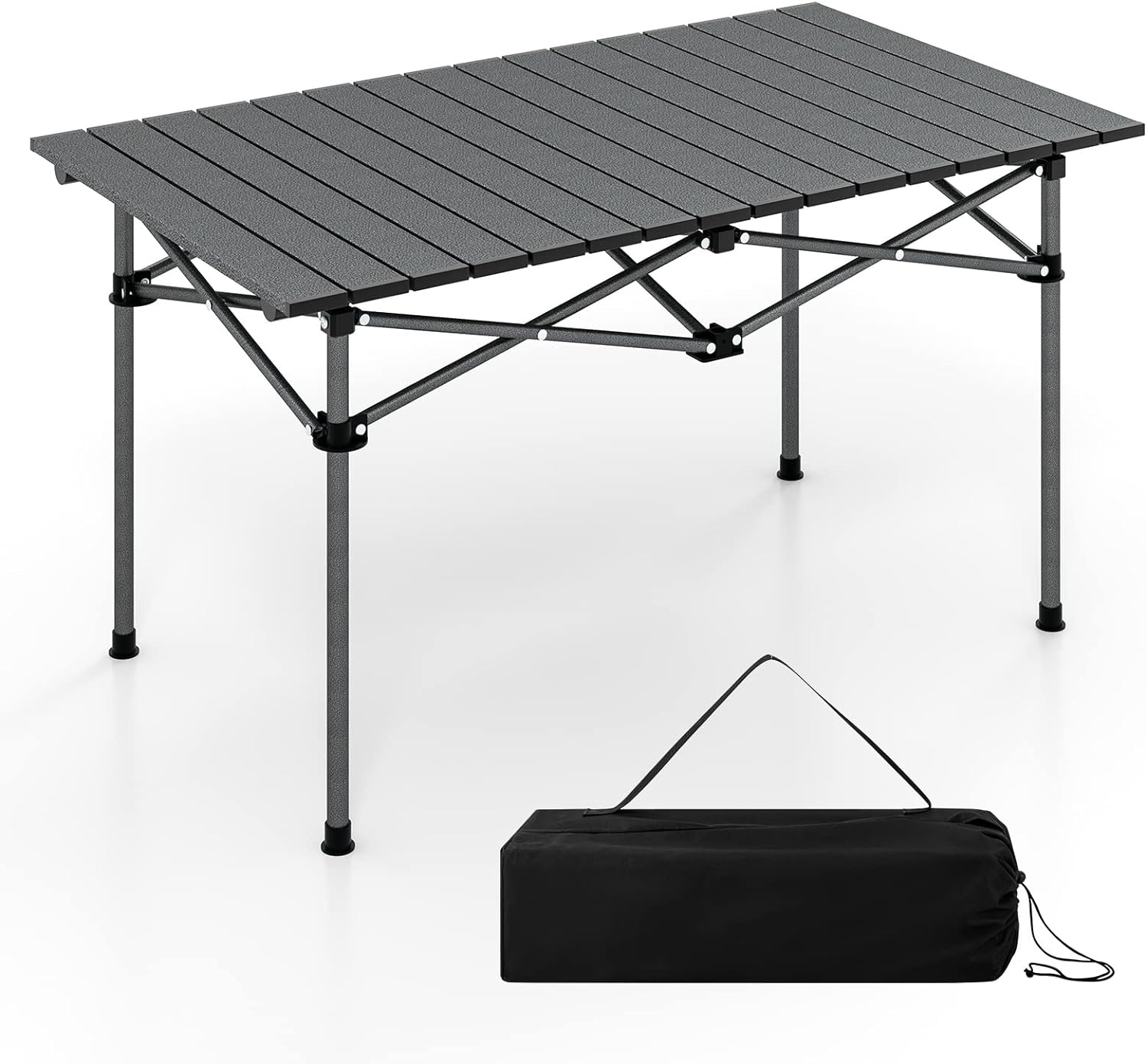 Składany Stół Kempingowy z Aluminium – Wodoodporny Stół Piknikowy z Dużym Blatem i Torbą Transportową na Kemping, Czarny