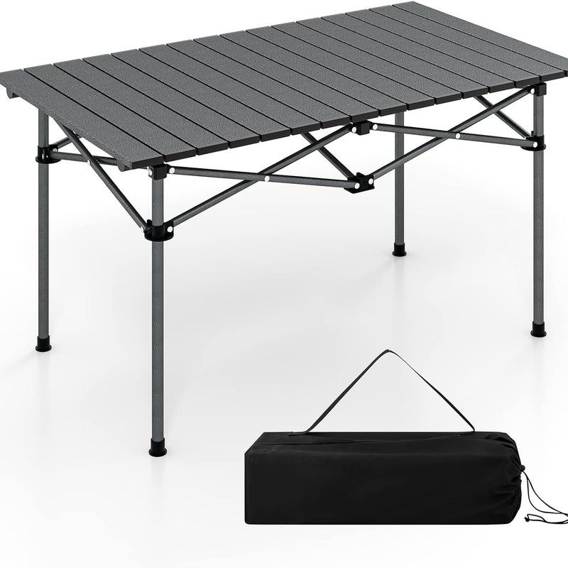 Składany Stół Kempingowy z Aluminium – Wodoodporny Stół Piknikowy z Dużym Blatem i Torbą Transportową na Kemping, Czarny