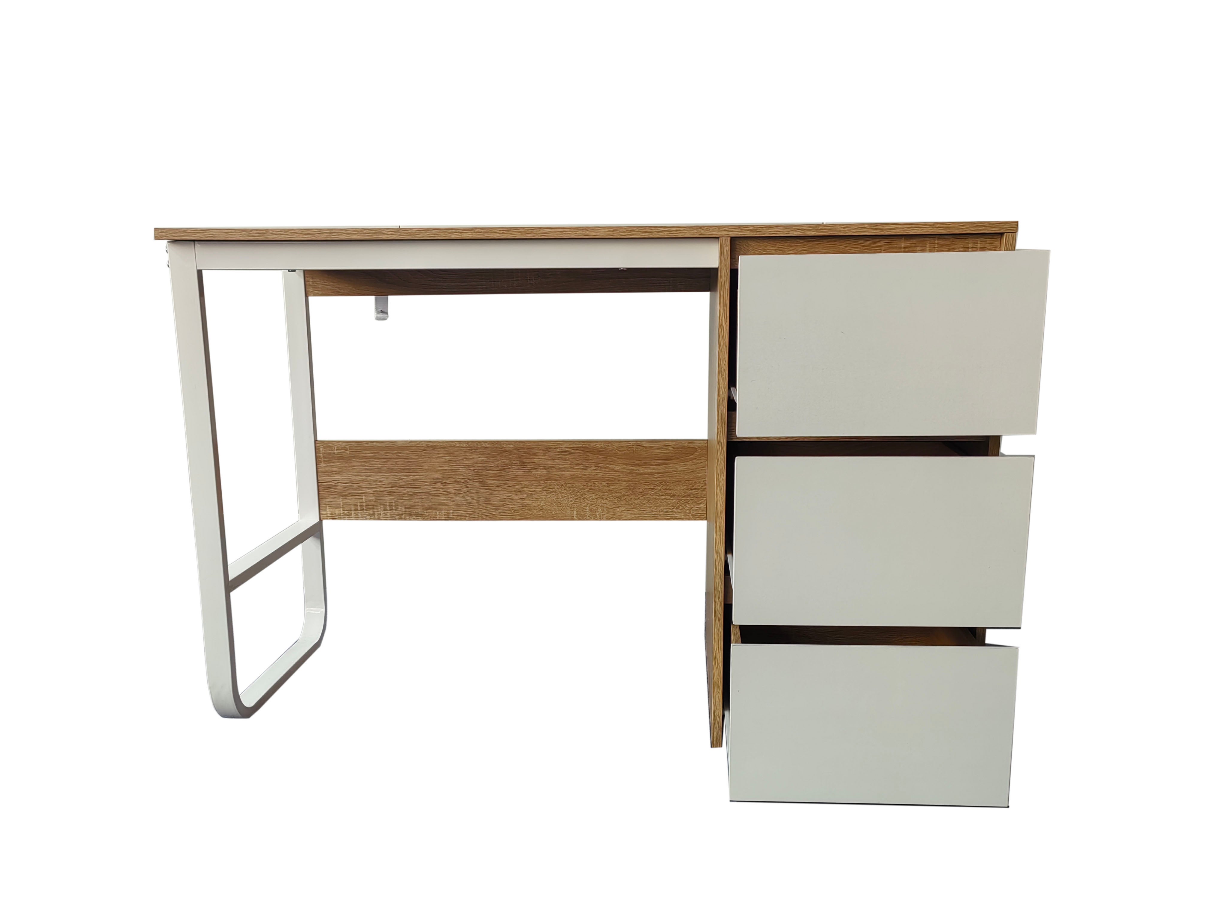 Bureau de 120 cm avec 3 tiroirs, bureau d'ordinateur moderne, structure métallique blanche, couleur Sonoma/blanc 120 x 48 x 74 cm - 4