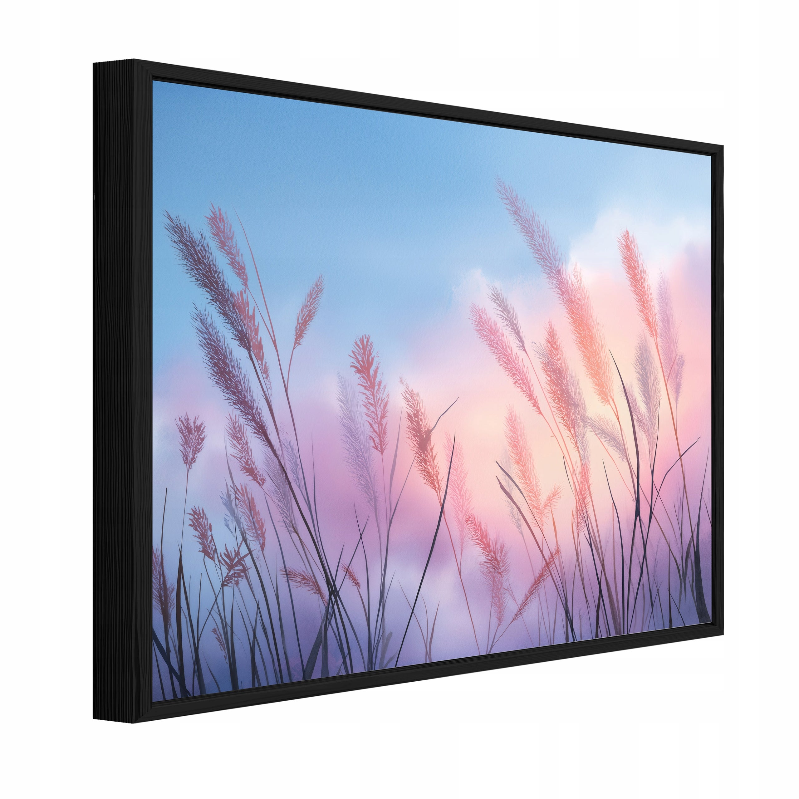 Tablou Canvas iarba pampas roz natura Tablou decorativ Rama Neagra Living Bucatarie Tablouri de perete 100x70 cm