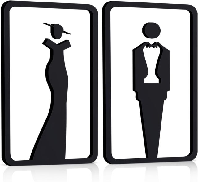 2 Painéis de Identificação de Banheiro Pretos, Adesivos Autocolantes para Assento Sanitário para Banheiros Masculinos e Femininos, Placas de Porta par