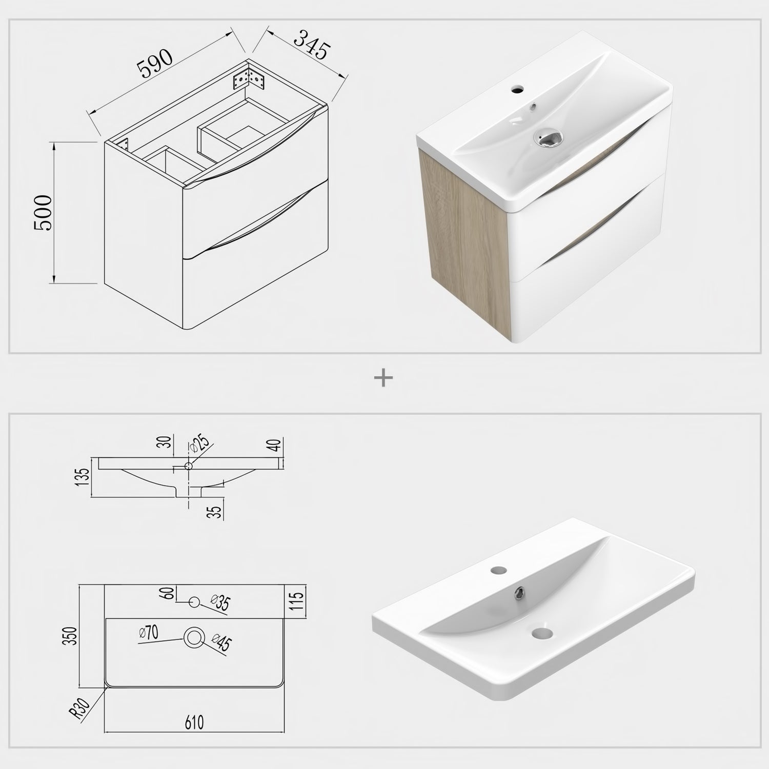 Ensemble meubles Salle de Bain 60cm simple vasque + miroir lumineux - 5