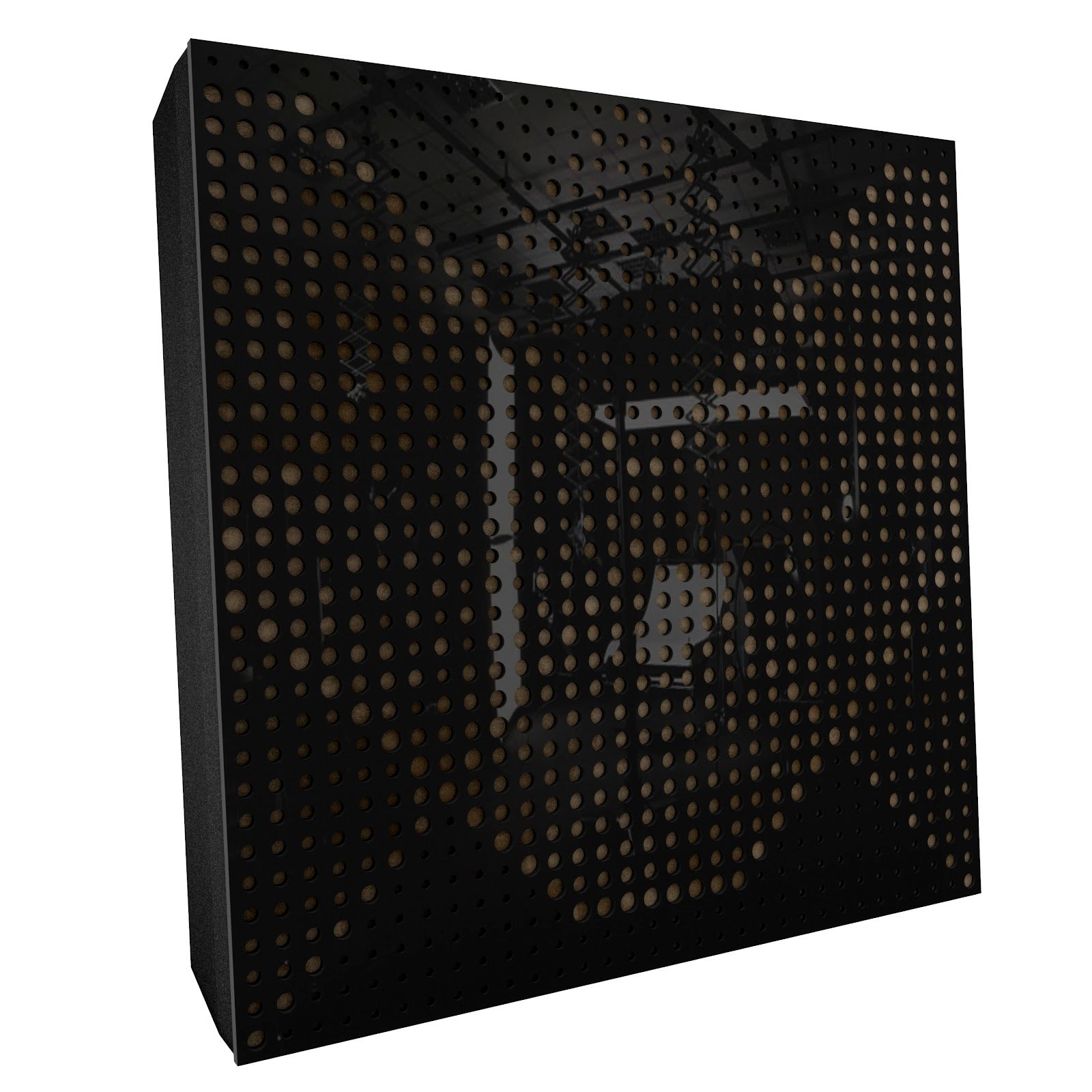 Lot de 2 Panneaux acoustiques WILDS-F décoratifs insonorisants 50x50x5 cm - Plastique perforé, tissu et mousse acoustique -Noir brillant+Beige - 2