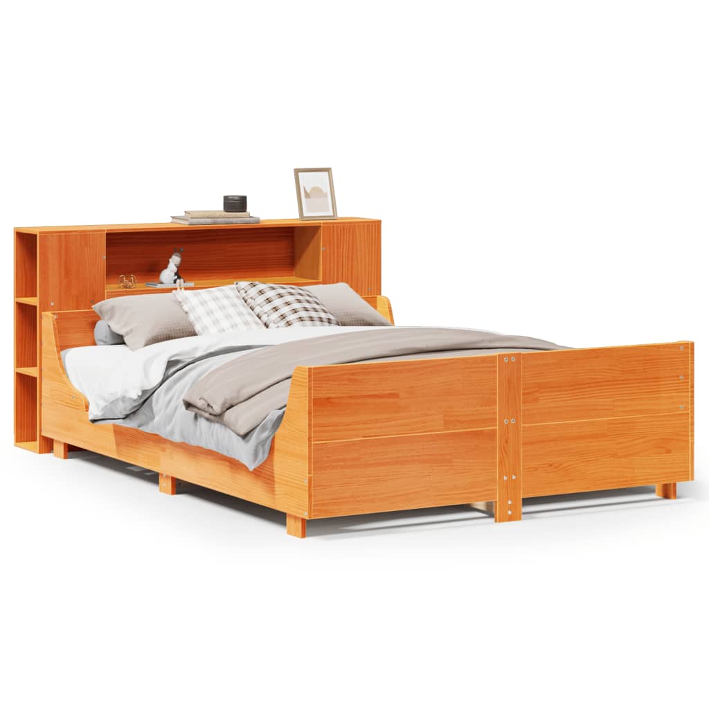 Lit Double Lit Adulte Cadre De Lit Sans Matelas Cire Marron