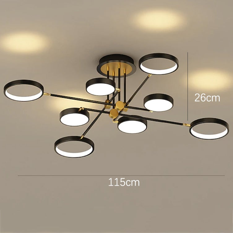 Lustre LED 115 cm à 8 têtes avec télécommande, plafonnier LED moderne à intensité variable, suspension, 3 températures de couleur, 96 W - 4