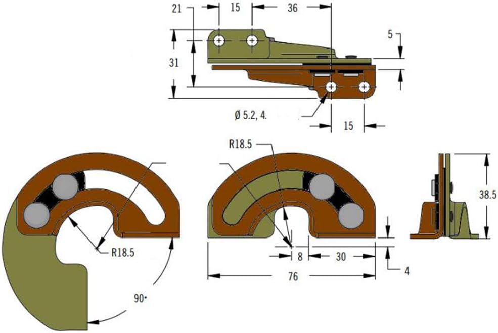 Para ukrytych zawiasów 90 stopni do drzwi szafek ze stali węglowej, ze stałym ogranicznikiem przesuwnym, dwie nogi, do urządzeń przemysłowych - 3
