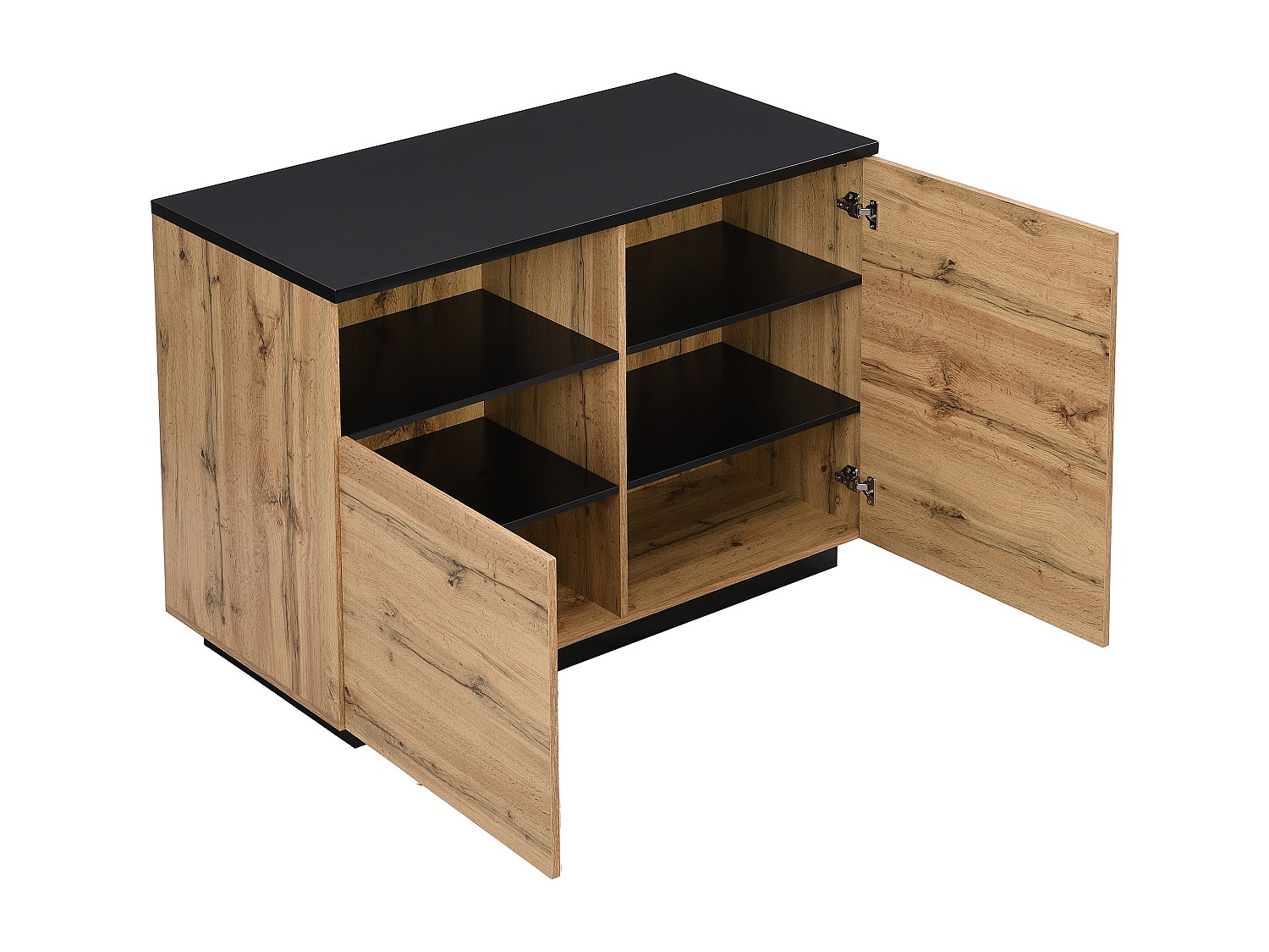 Ilot central de cuisine avec 2 portes et 1 niche en MDF - Naturel et noir - CORELINA - 4