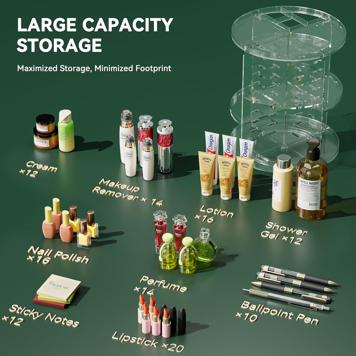 Cet organisateur cosmétique rotatif à 360° est idéal pour ranger les cosmétiques, les produits de soin et les parfums. Il est transparent. - 5