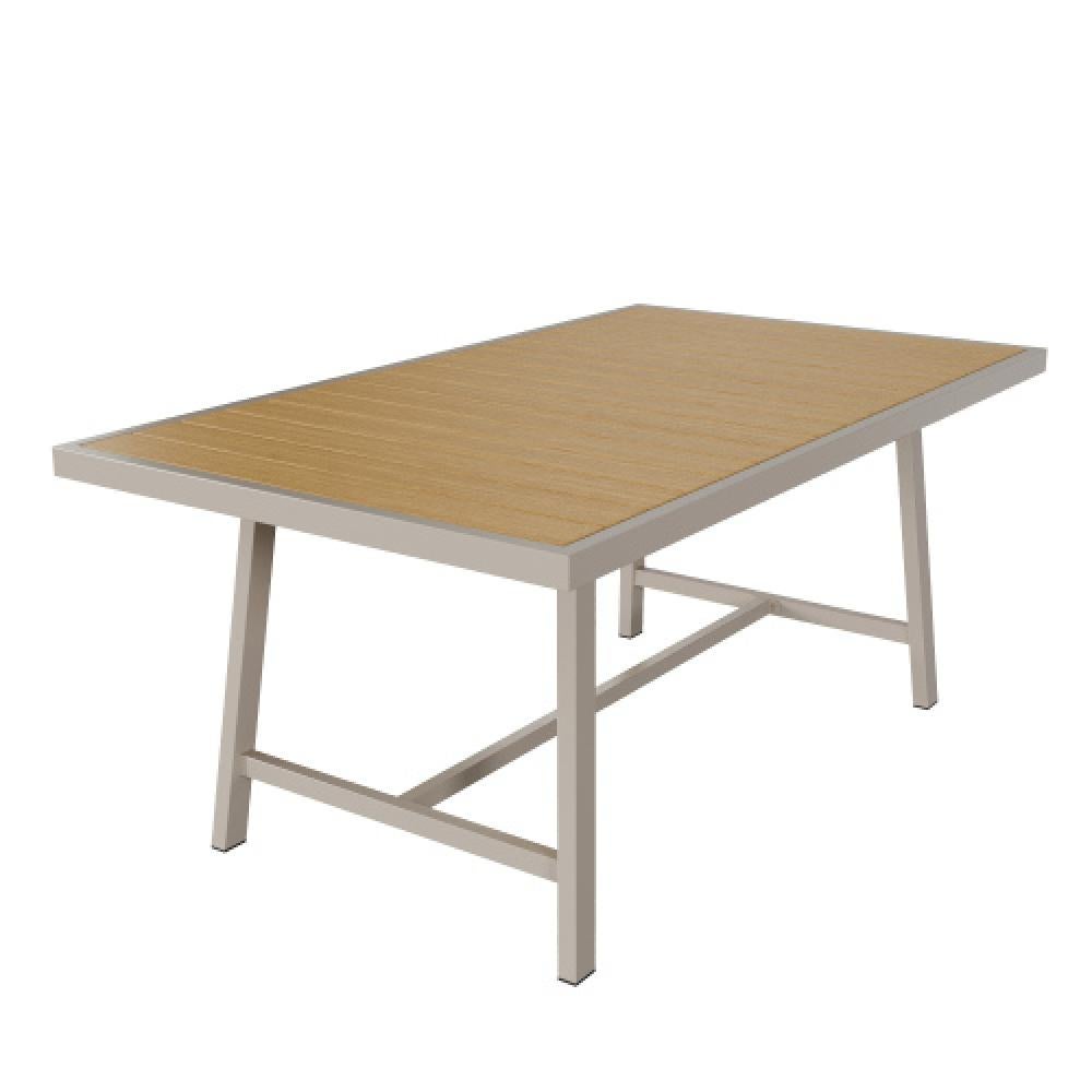 Ensemble repas de jardin 6 personnes avec table et chaises, acier galvanisé, plateau WPC résistant, design tressé moderne - 7