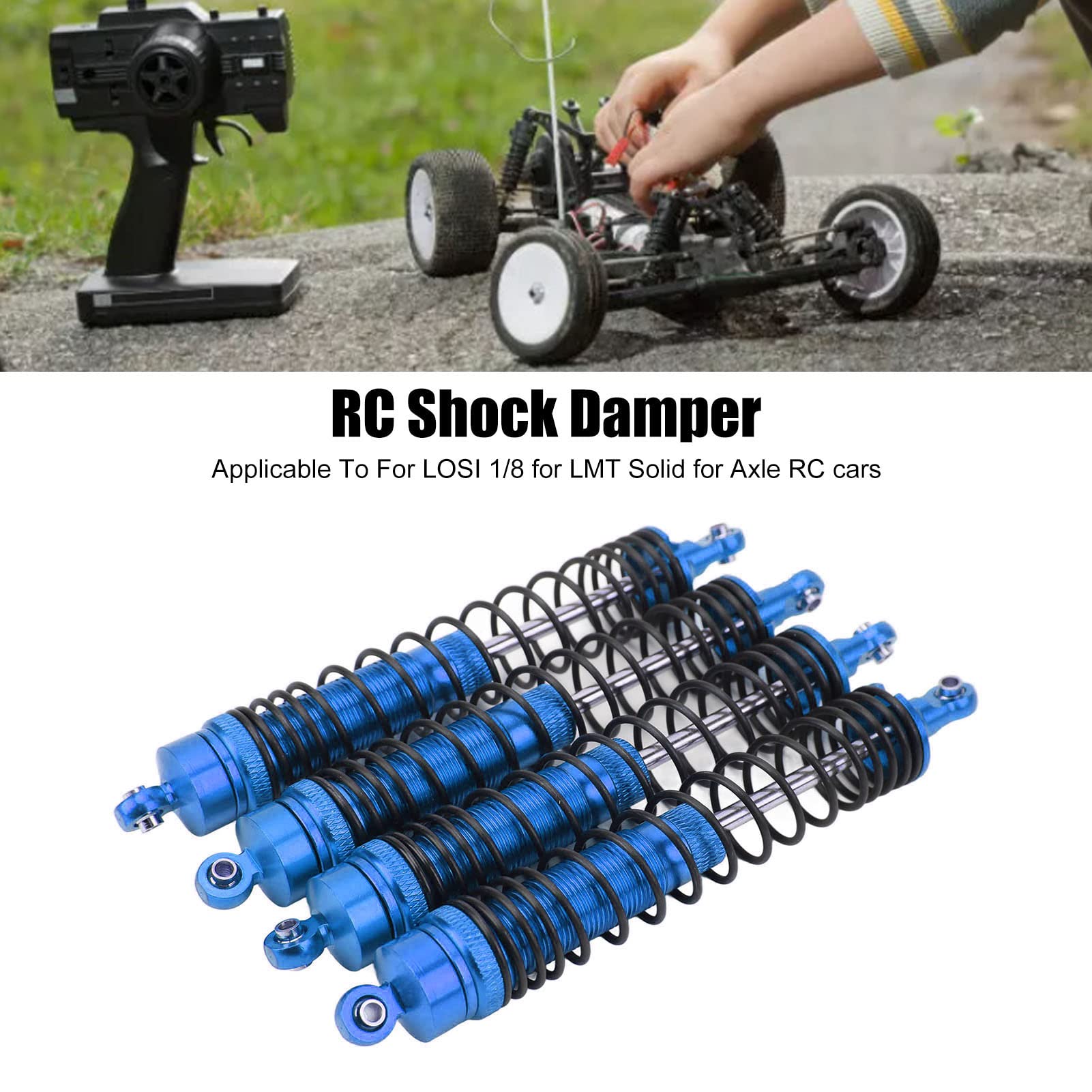 4 pezzi RC ammortizzatori anteriori e posteriori in lega di alluminio RC ammortizzatori set per LOSI 1/8 (blu scuro) - 3