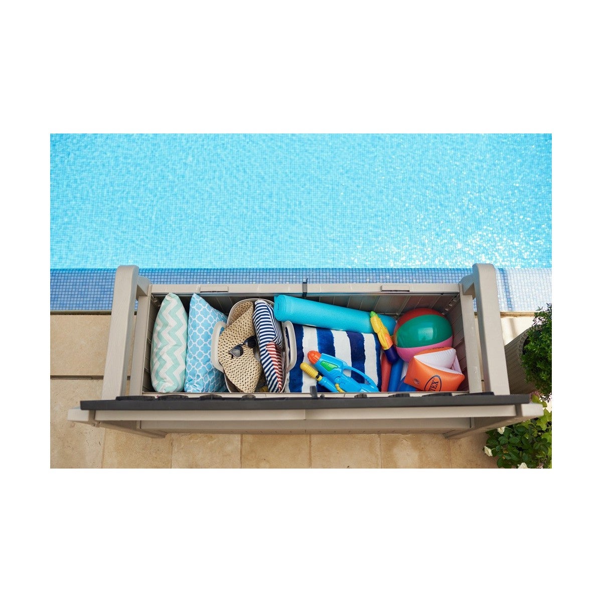 Keter Panchina Baule Effetto Legno Contenitore Apribile Esterno Beige Cassapanca - 3