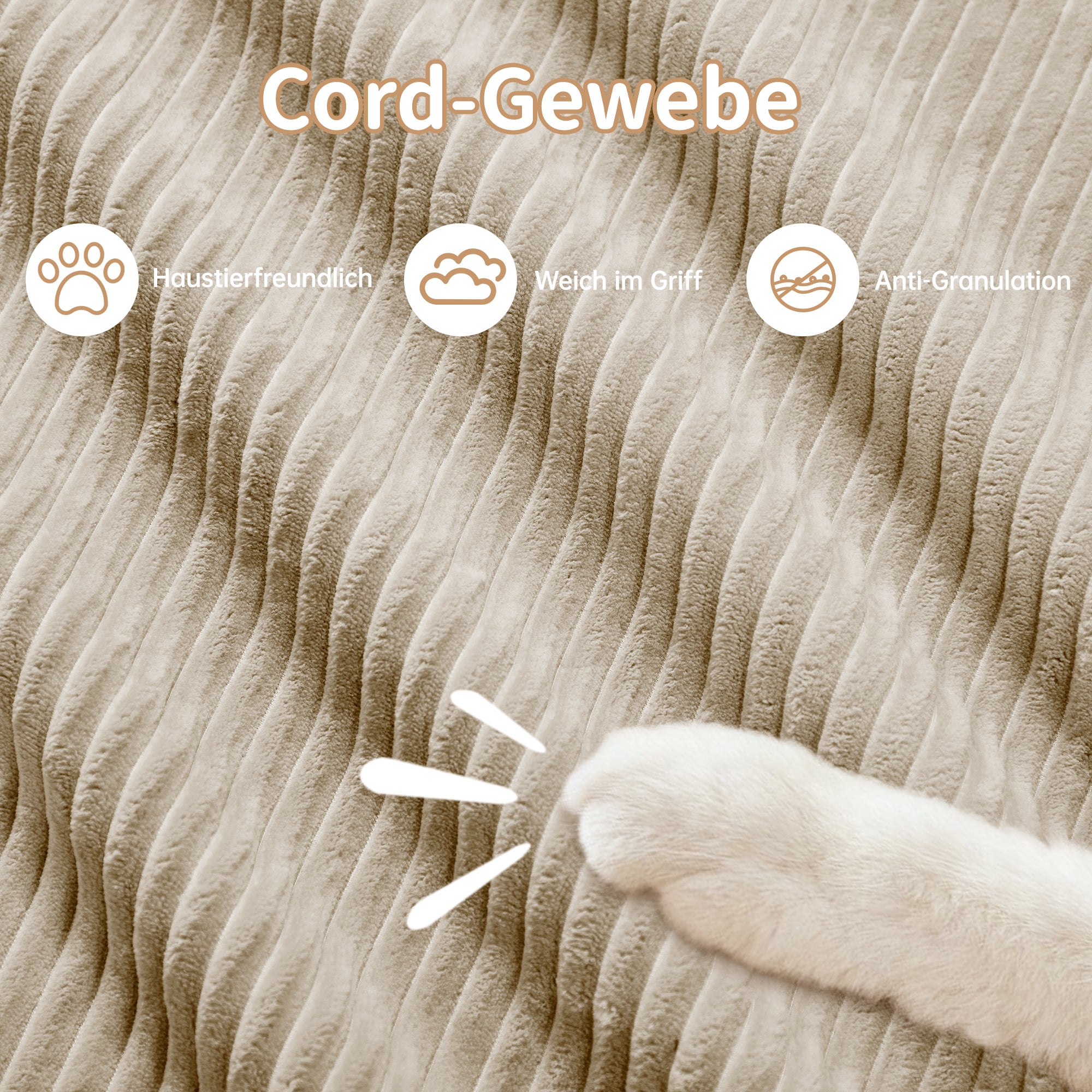 Canapé modulable avec 3 tabourets,&nbsp;Canapé 3 places en velours côtelé, accoudoirs ultra larges, Canapé d'Angle rembourrage 32D, Canapé compact beige - 4