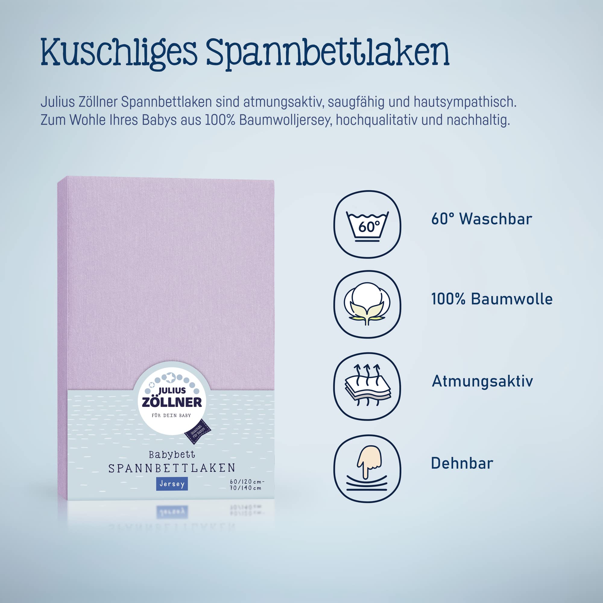 Julius Zöllner Lenzuolo con angoli elasticizzati in jersey per lettino, 100% jersey di cotone, certificato Oeko-Tex Standard 100, dimensioni: 60 x 12 - 3