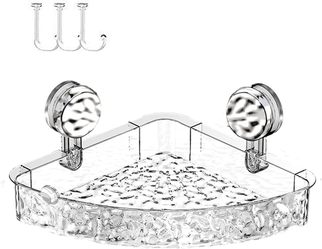 Étagère à ventouse, étagères de douche, support ondulé, organisateur avec 3 crochets, boîte de rangement sans perçage pour cuisine, salle de bain