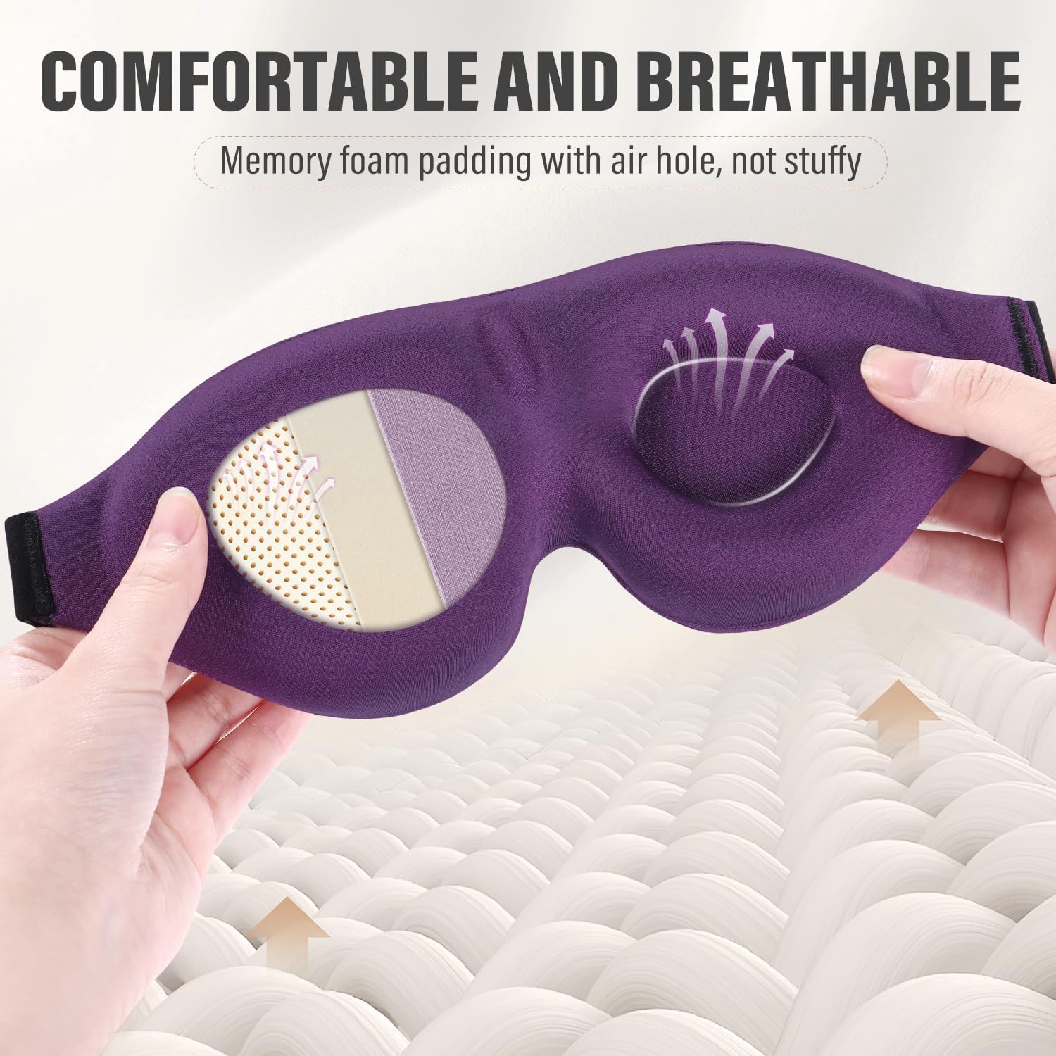 Masque de sommeil violet pour dormir sur le côté (1 pièce) - Masque de sommeil 3D occultant - Doux, respirant, relaxant, sans pression - 3