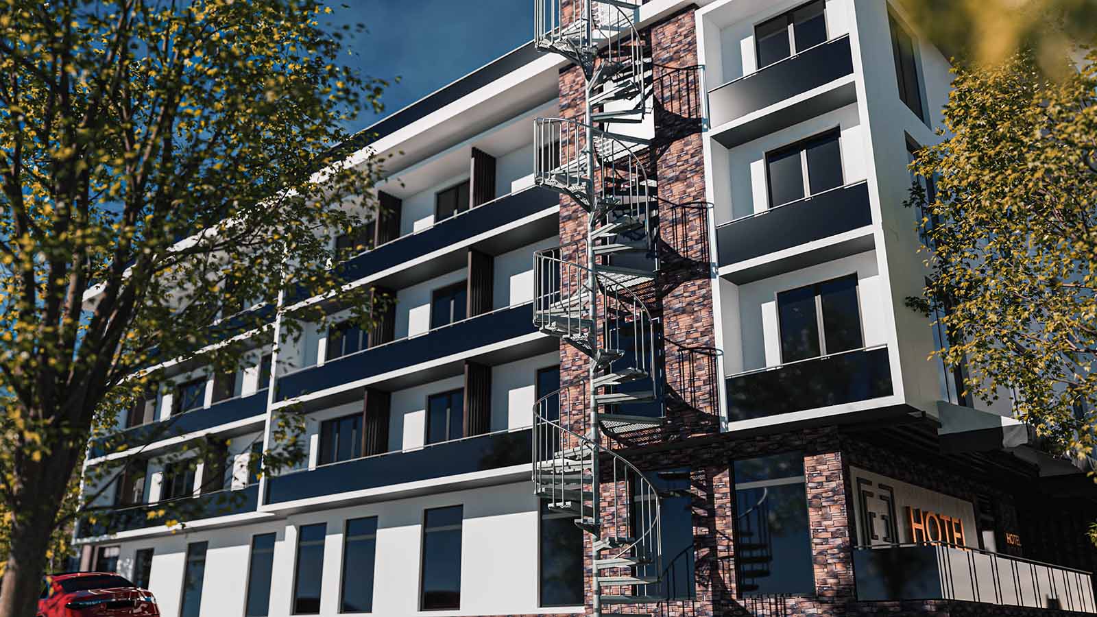 Escada exterior / Escada em espiral Ø 180 cm | Alturas : 1008 - 1025 cm | Revestimento dos degraus em WPC - 3