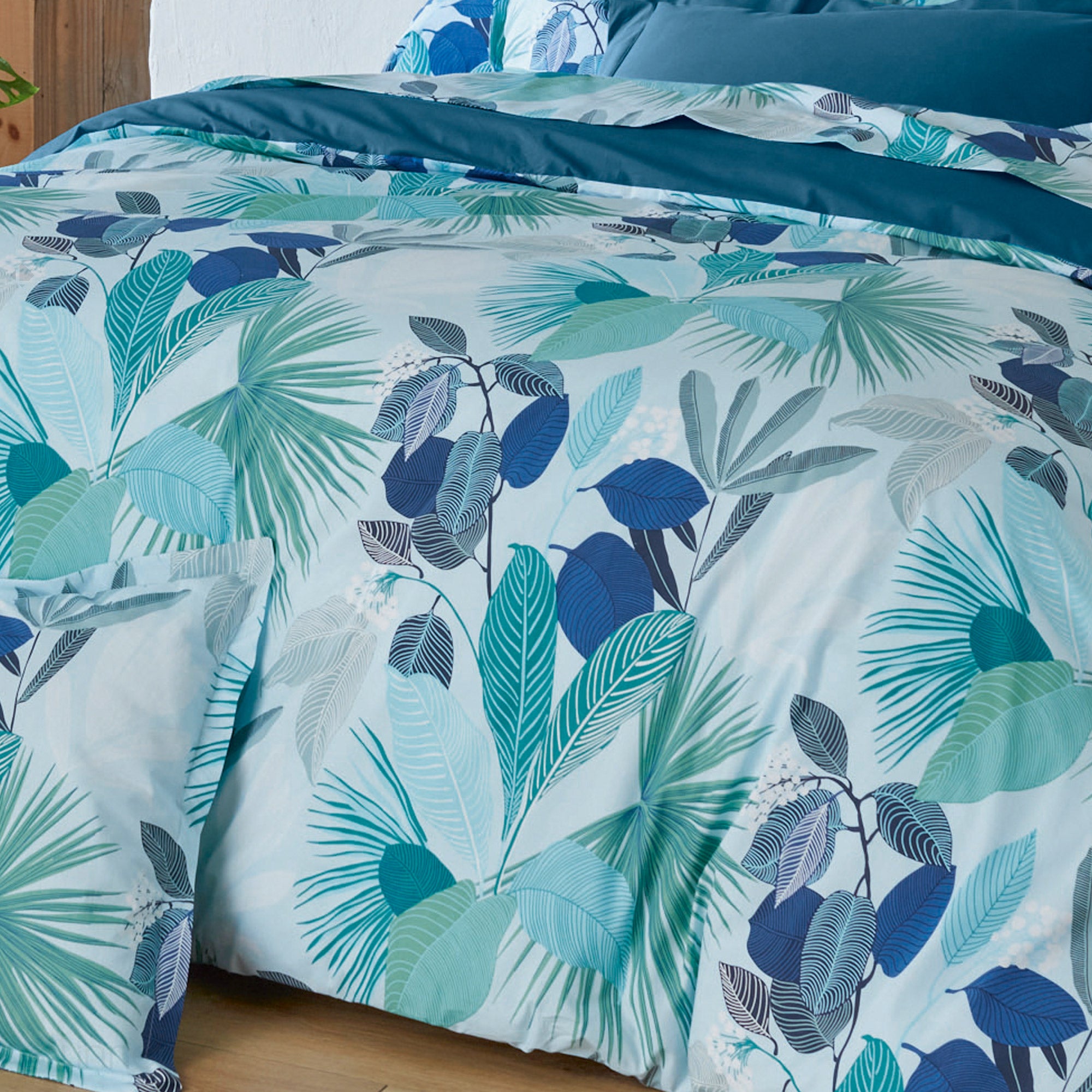 Drap plat 240x310 cm percale de coton MOOREA PACIFIC bleu/vert - 3