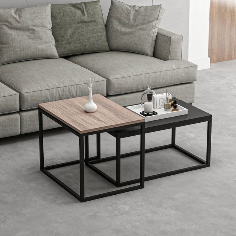 Tavolini da caffè moderni, set di due tavolini da divano con ampi spazi Tavolini da caffè moderni, set di due tavolini da divano con ampi spazi