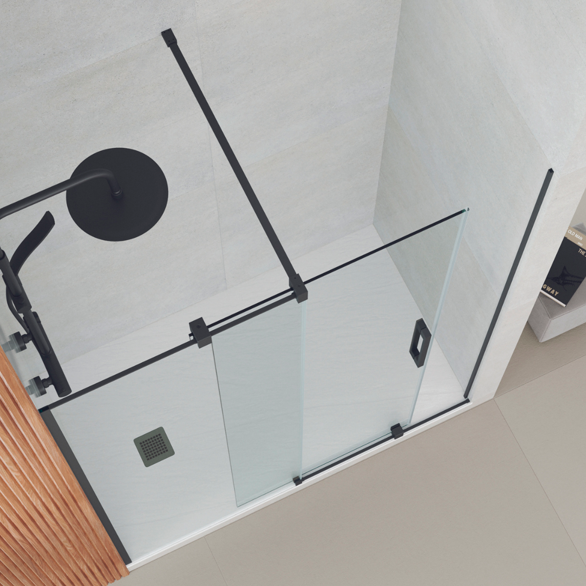 Doccia anteriore Ronda 1 porta 1 Scorrevole fisso | Vetro Temperato trasparente 8mm | Anti-calcare | Profilo nero 130cm - 2