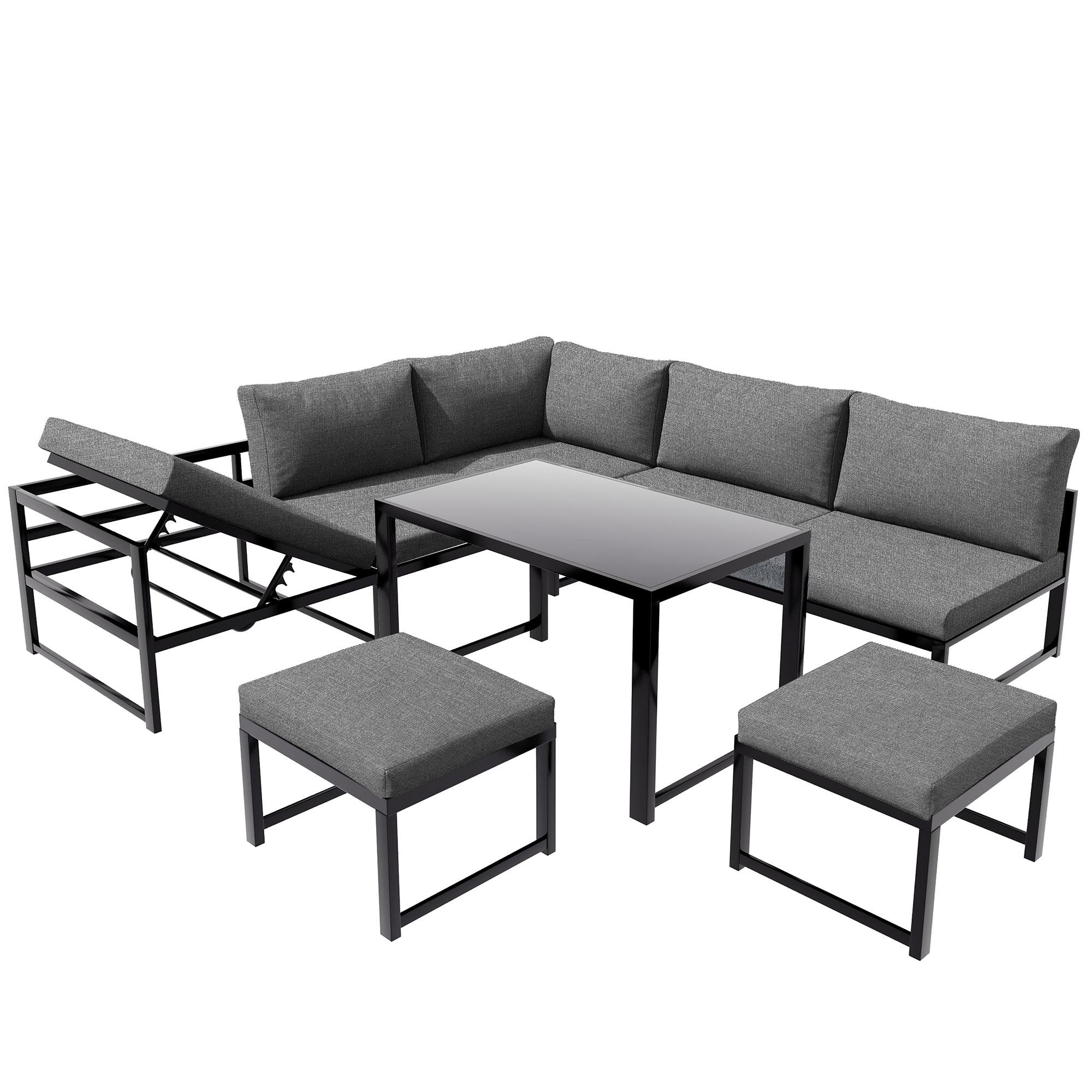 Ensemble de Salon de Jardin, Canapé Extérieur en Aluminium avec Dossier Réglable, Ensemble de 4 Pièces avec Coussins pour Jardin, Balcon ou Patio - 7