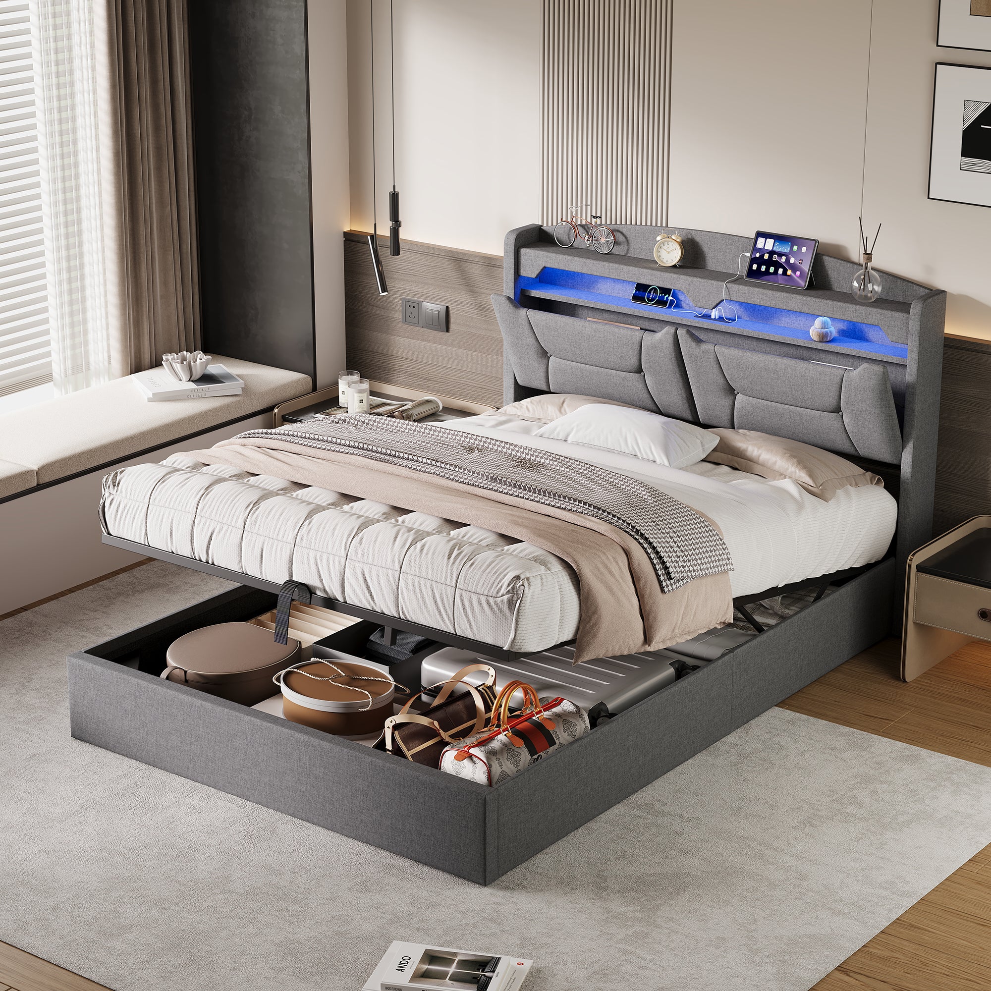 Cadre de lit 180 x 200 cm avec LED Blanc Similicuir 284791 QI037 Cadre de lit 180 x 200 cm avec LED Blanc Similicuir 284791 QI037