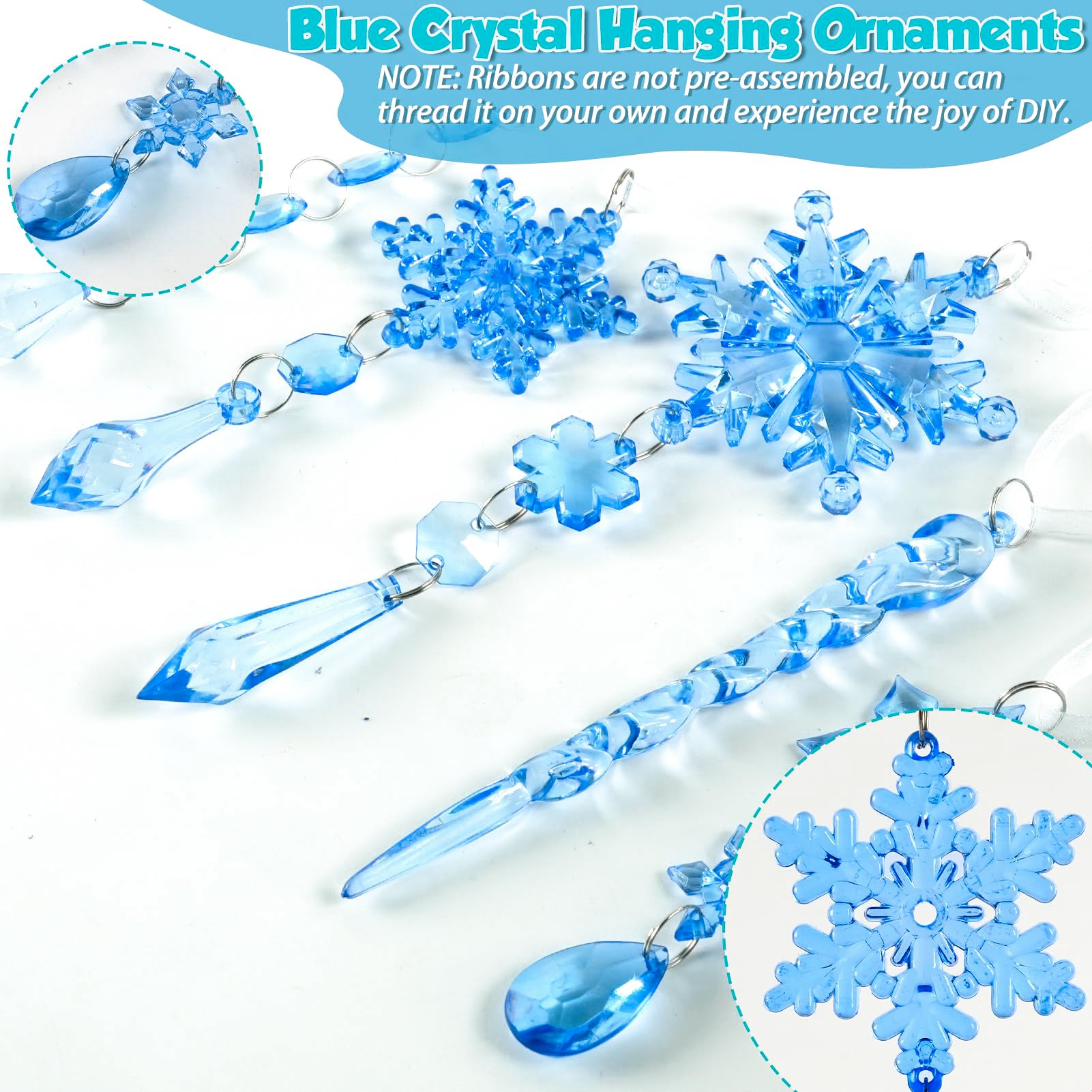 Conjunto de 18 enfeites de cristal para Natal, decorações para árvores de Natal, enfeites de acrílico em forma de flocos de neve e pendentes de Natal - 5