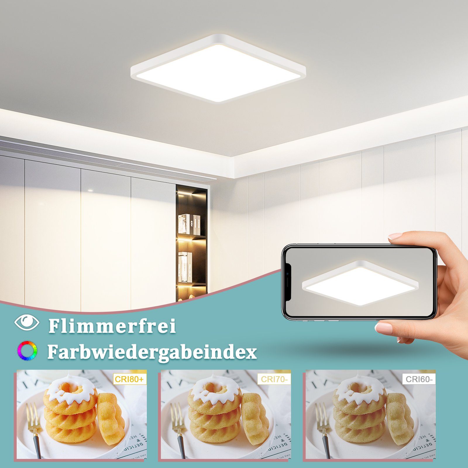 NETTLIFE Lámpara de Techo LED Plana - 23 CM 18 W Lámpara de Cocina Cuadrada Baño Dormitorio 4000 K para Baño Cocina Pasillo - 5
