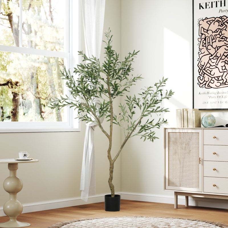 Olivier Artificiel 180 Cm Avec Pot - Faux Arbre Vert Décoratif, Intérieur/Extérieur - Branches Ajustables