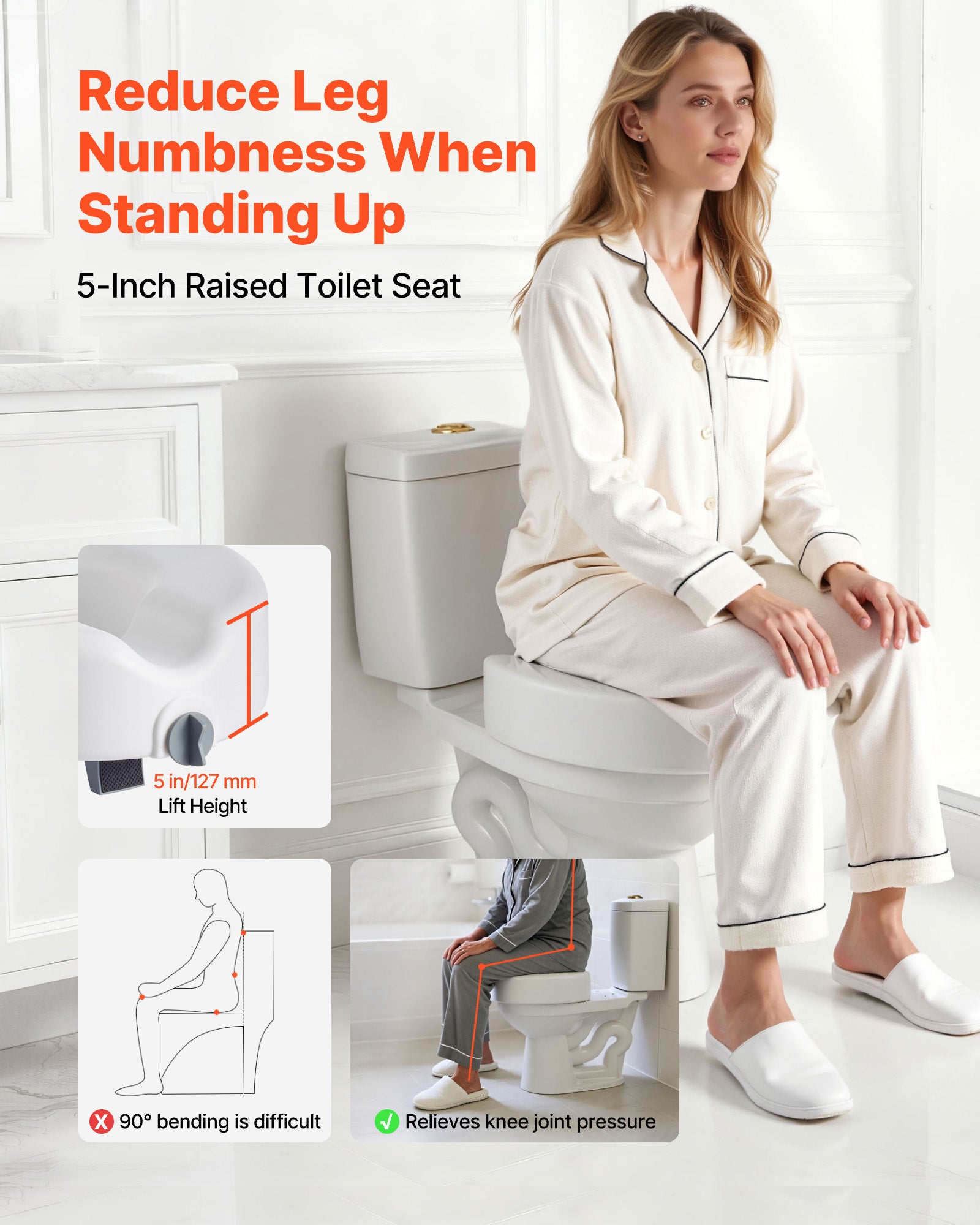 Rehausseur De Toilette VEVOR Pour Personnes âgées - Hauteur +8.9cm, Support 136kg - Neuf