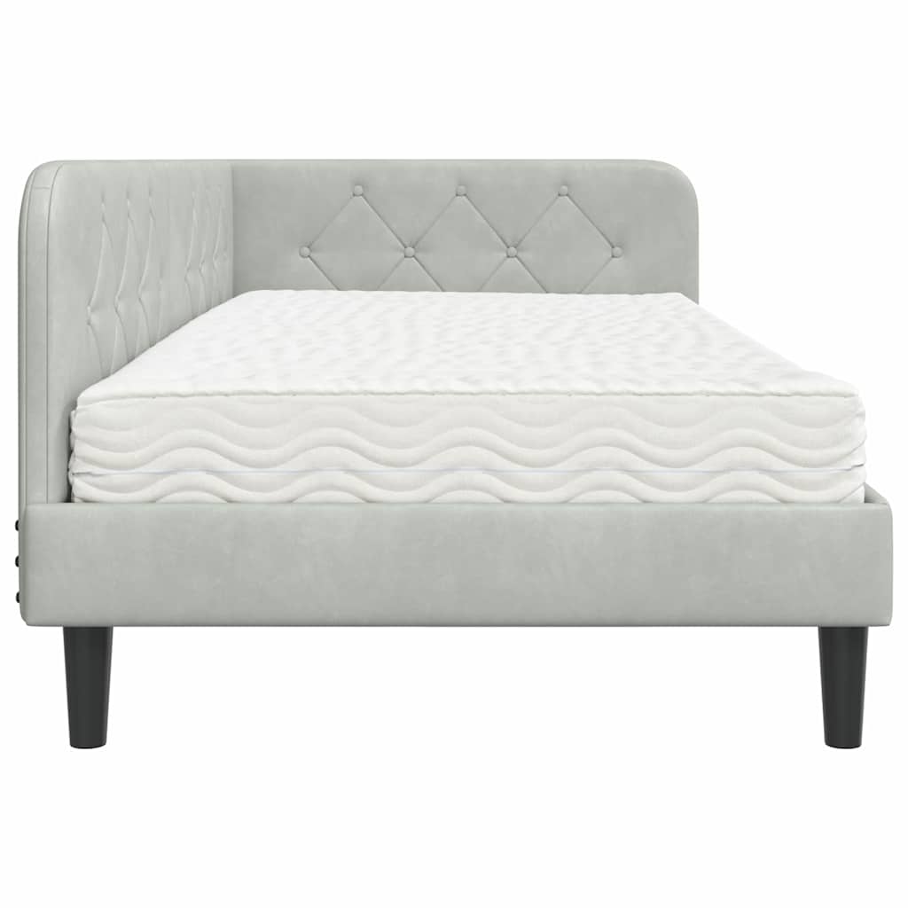 Cadre de lit d'angle en velours gris clair pour la chambre, 100 × 200 cm - 8