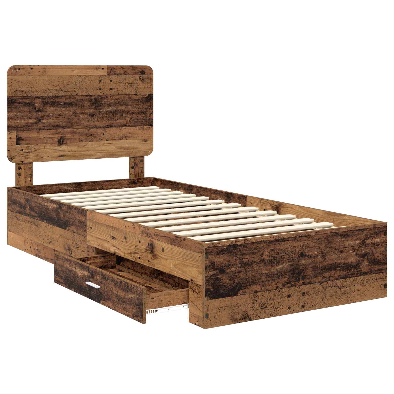 Cadre de lit, finition bois ancien, en panneau de bois, pour la chambre, 90 × 190 cm - 5