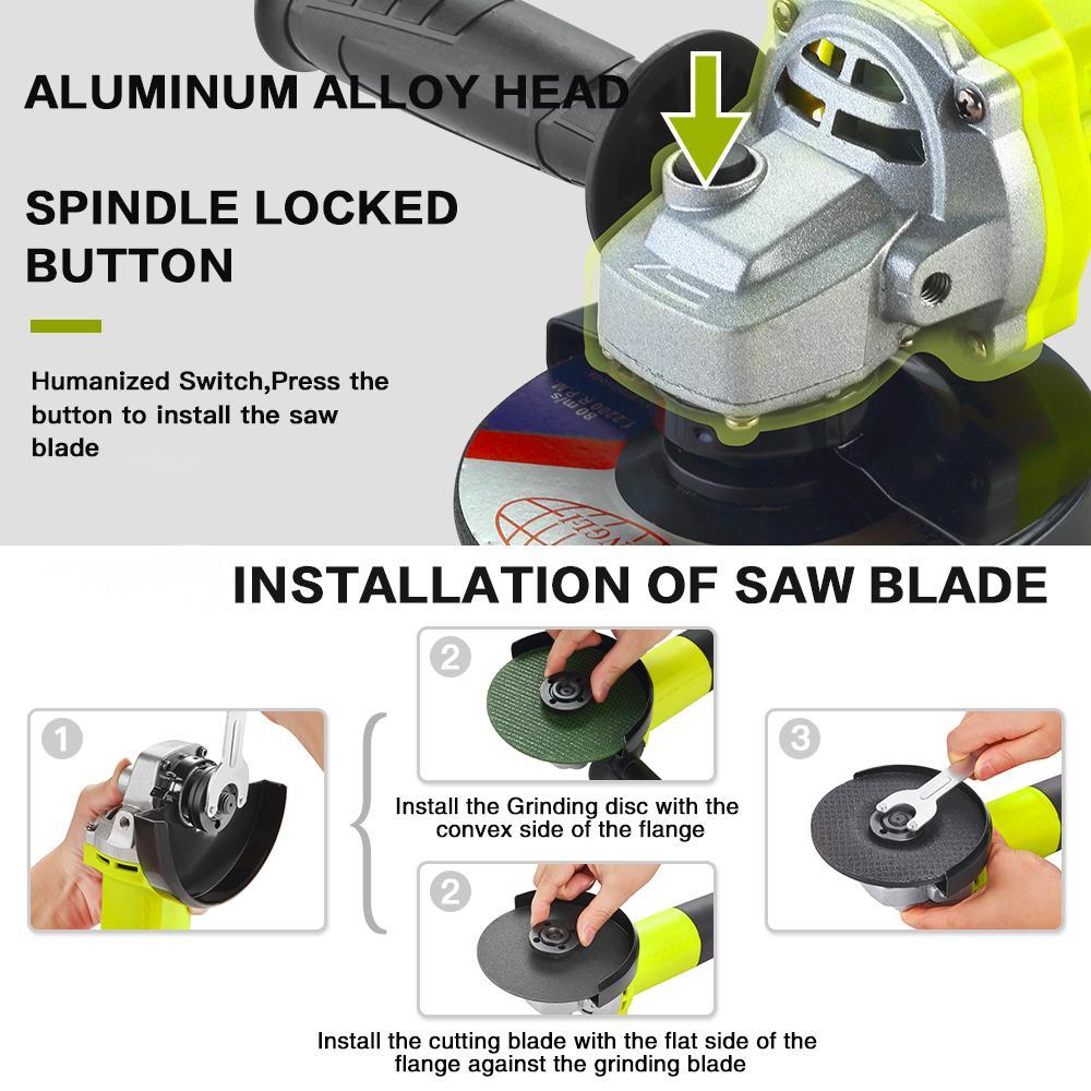 DEWINNER Meuleuse D'angle 125mm 1000W 2000-12000 trs/min Avec 20 Accessoires, Meuleuses D'angle Avec Sac à Main en Toile, Disqueuse 125 mm - 3