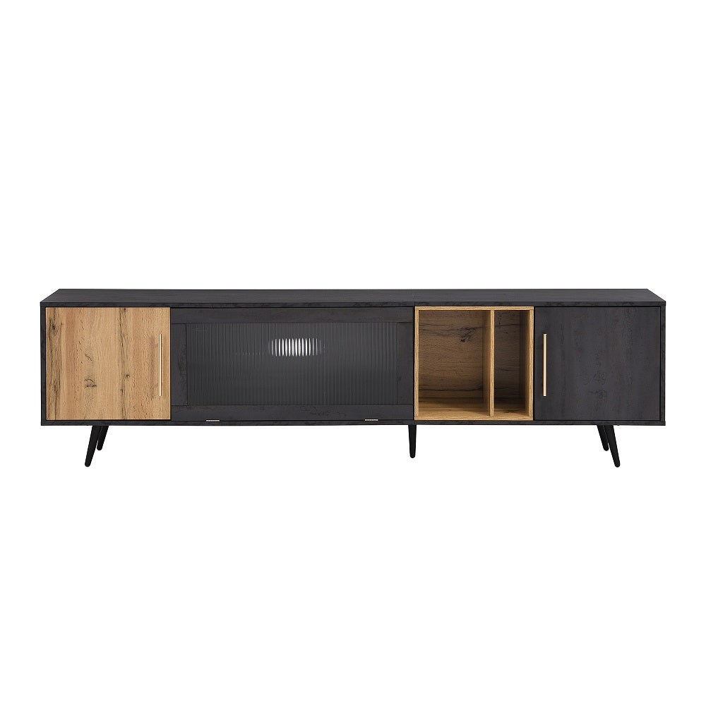 Meuble TV Commode bois foncé et veines du bois convient pour un téléviseur de 90 pouces Élégant gris Meubles de rangement - 3