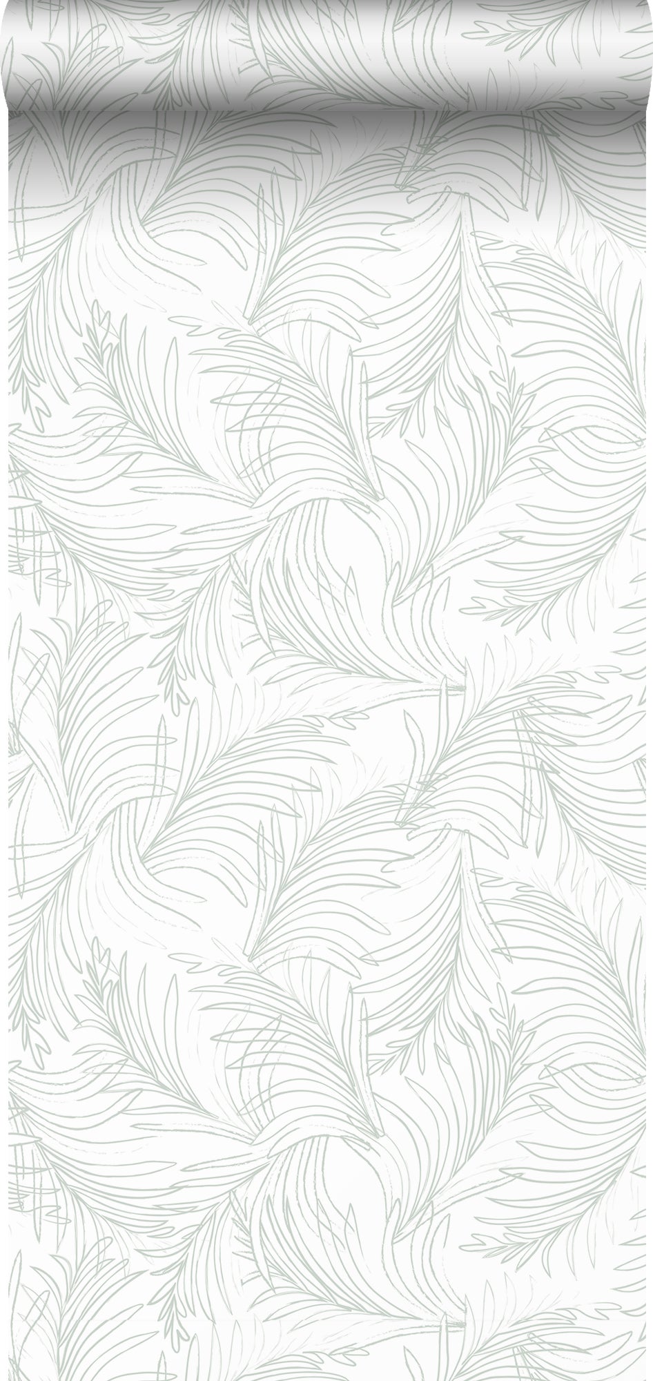 Tapeta pióra szaro zielonymIbiałym - 53 cm x 10 m - SANDERS &amp; SANDERS